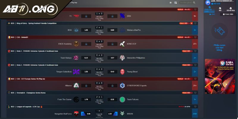 Thể Thao SABA AB77 - Sảnh Cược Uy Tín Với Đa Dạng Kèo Đấu 2 Nhiều tỷ lệ kèo hấp dẫn cho người chơi lựa chọn